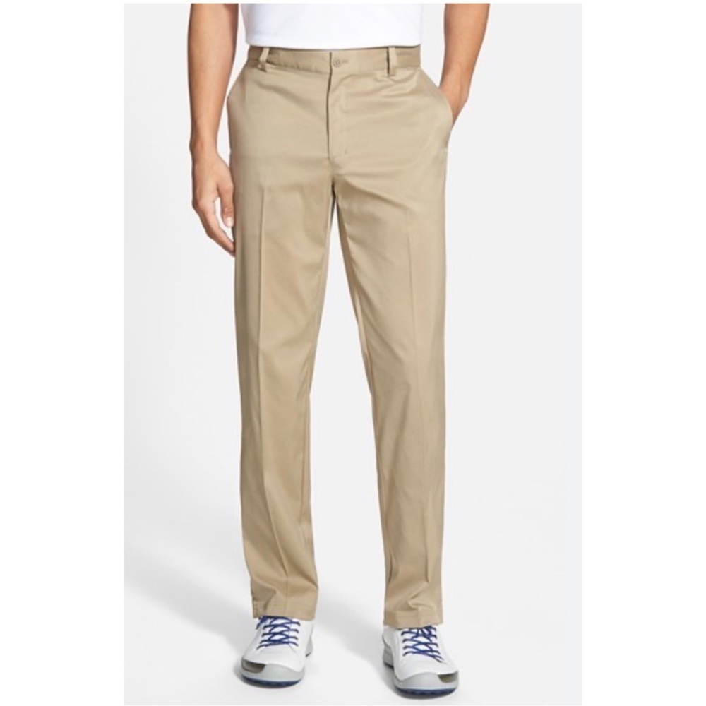 MEN NIKE DRI FIT GOLF PANTS SWEAT WICKING FLAT FRONT RELAXED FIT SMOOTH FEEL TAN
